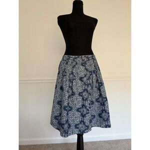 Ann Taylor LOFT denim Midi Skirt A-Line‎ Floral Print Casual Size 6